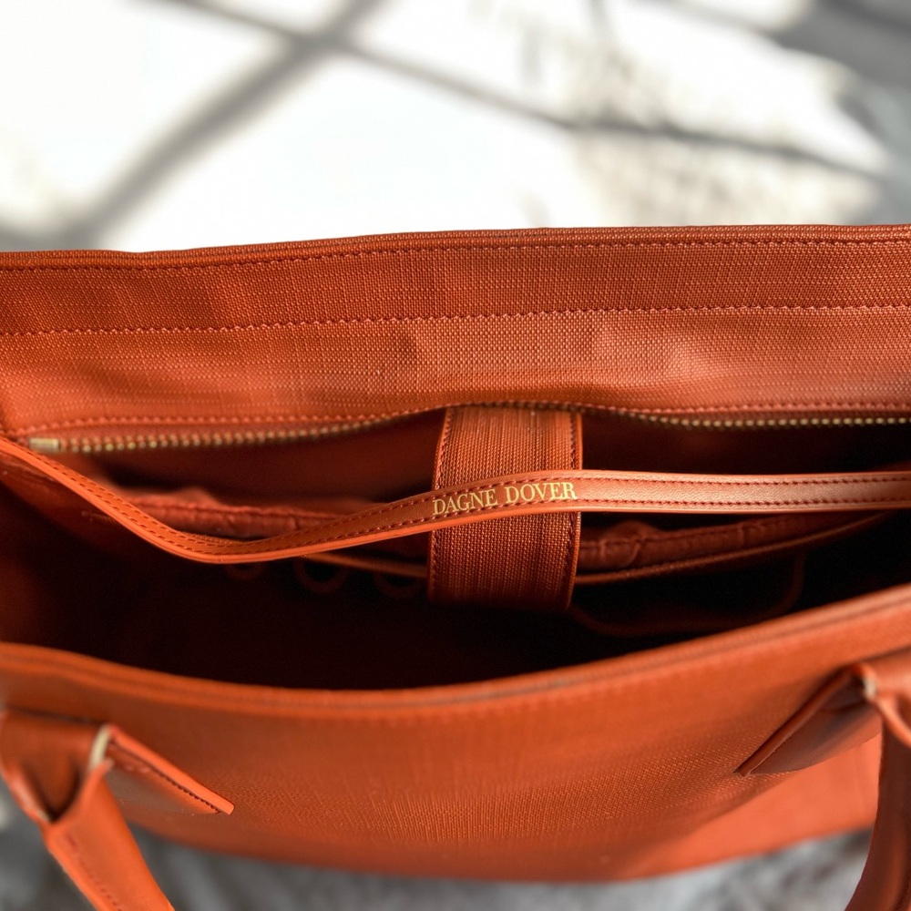 Dagne Dover Orange Tote Bag with Smooth Texture and Neat Construction